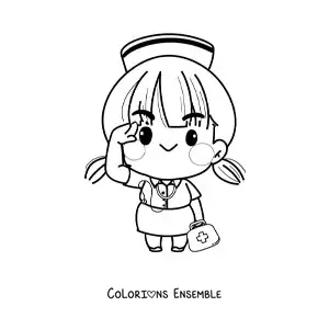 Image à colorier facile d'une infirmière kawaii animée