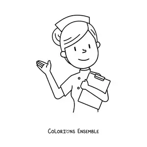 Image à colorier facile d'une infirmière animée