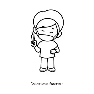 Image à colorier d'un infirmier animé avec une seringue