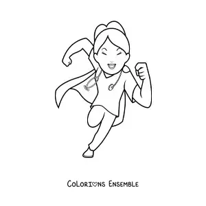 Image à colorier d'une infirmière super-héroïne