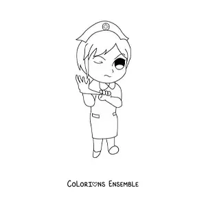 Image à colorier d'une infirmière animée avec un gant