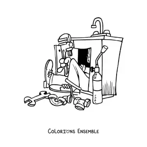 Image à colorier d'un plombier animé au travail