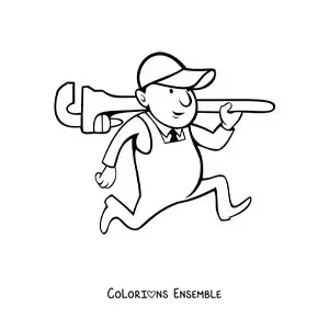 Image à colorier d'un plombier animé avec une clé