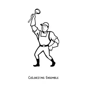 Image à colorier d'un homme exerçant le métier de plombier