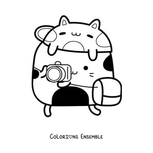 Image à colorier d'un chat photographe kawaii animé