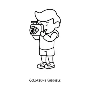 Image à colorier d'un garçon photographe animé
