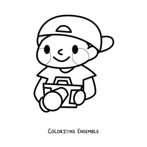 Image à colorier d'un garçon photographe kawaii animé