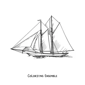 Image à colorier d'un voilier sur la mer