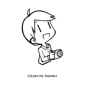 Image à colorier d'un homme photographe kawaii
