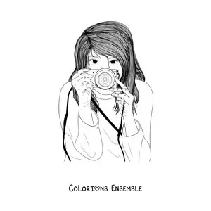Image à colorier d'une fille réaliste prenant une photographie