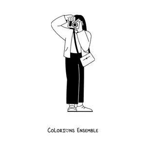 Image à colorier d'une fille prenant une photo avec un appareil photo