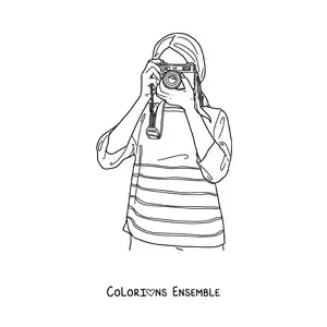 Image à colorier d'une femme photographe avec un appareil photo