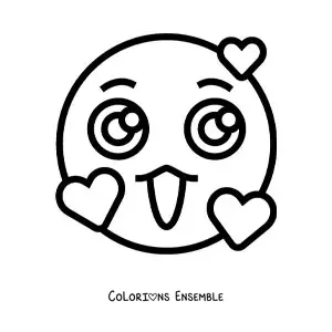 Image à colorier d'un emoji amoureux kawaii