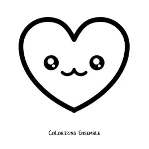 Image à colorier d'un emoji cœur amoureux kawaii