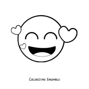 Image à colorier d'un emoji heureux entouré de cœurs