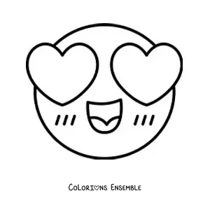 Image à colorier d'un emoji amoureux avec des yeux en forme de cœur