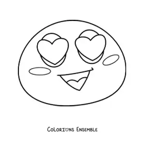 Image à colorier d'un emoji avec des yeux en forme de cœur