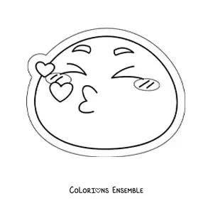 Image à colorier d'un emoji qui fait un bisou entouré de cœurs