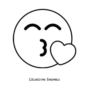 Image à colorier d'un emoji qui fait un bisou, facile
