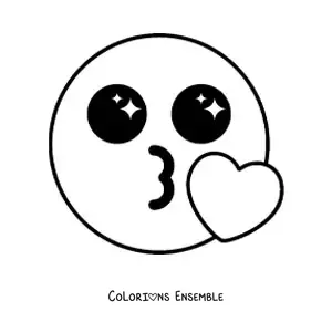 Image à colorier d'un emoji qui fait un bisou, kawaii