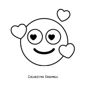 Image à colorier d'un visage souriant entouré de cœurs