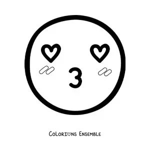 Image à colorier d'un grand emoji amoureux kawaii