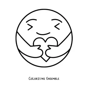 Image à colorier d'un emoji qui fait un câlin tout mignon avec un cœur