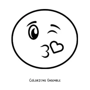 Image à colorier d'un emoji coquin qui souffle un baiser