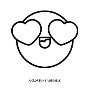 Image à colorier d'un emoji amoureux avec de grands yeux en forme de cœur