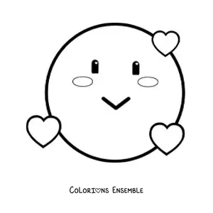 Image à colorier d'un emoji amoureux entouré de cœurs