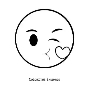 Image à colorier d'un emoji qui fait un grand bisou