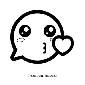 Image à colorier d'un emoji kawaii amoureux qui souffle un baiser