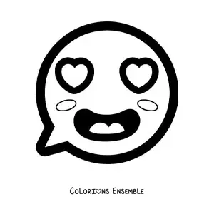 Image à colorier d'un emoji kawaii amoureux avec des yeux en forme de cœur