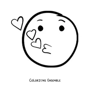 Image à colorier d'un emoji de visage qui souffle des baisers