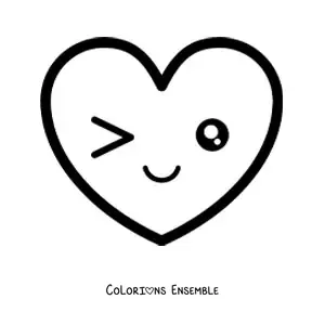 Image à colorier d'un emoji de cœur coquin kawaii