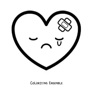 Image à colorier d'un emoji de cœur brisé