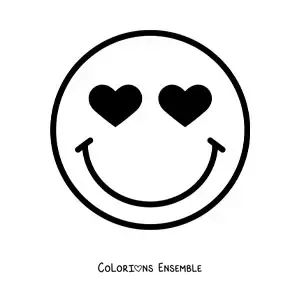 Image à colorier d'un emoji de visage souriant amoureux