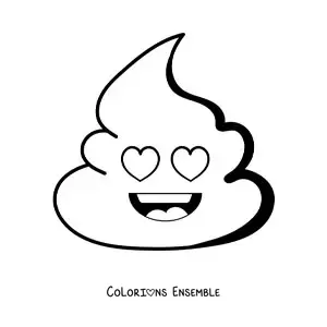 Image à colorier d'un emoji caca souriant et amoureux