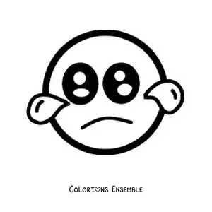 Image à colorier d'un emoji triste kawaii avec des larmes