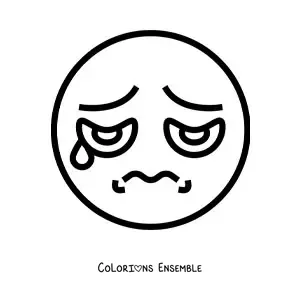 Image à colorier d'un visage triste avec une larme