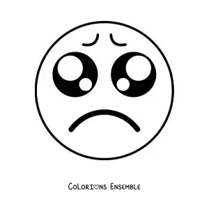 Image à colorier d'un emoji triste kawaii avec de grands yeux