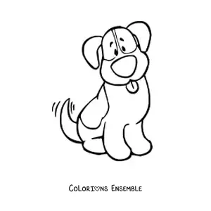Image à colorier d’un chien à taches assis qui remue la queue