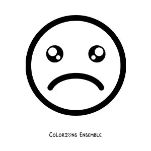 Image à colorier d'un emoji triste kawaii avec les yeux larmoyants