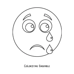 Image à colorier d'un emoji de visage qui pleure avec des larmes