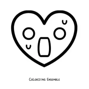 Image à colorier d'un emoji de cœur effrayé