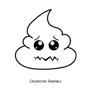 Image à colorier d'un emoji caca animé et effrayé