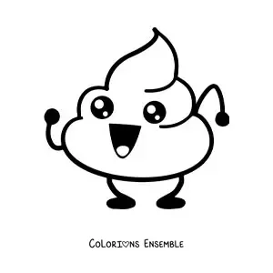 Image à colorier d'un emoji caca heureux et animé qui danse