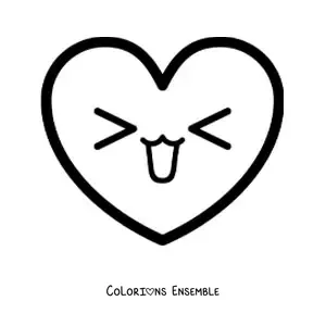 Image à colorier d'un emoji de cœur kawaii heureux