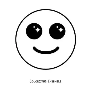 Image à colorier d'un emoji heureux avec de grands yeux
