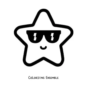 Image à colorier d'un emoji d'étoile heureuse avec des lunettes de soleil